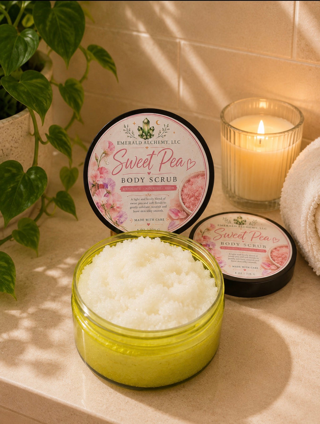 Sweet Pea Sugar Body Scrub 8 oz by Emerald Alchemy