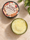 Warm Apple Pie Sugar Body Scrub 8 oz with open jar and apple pie label